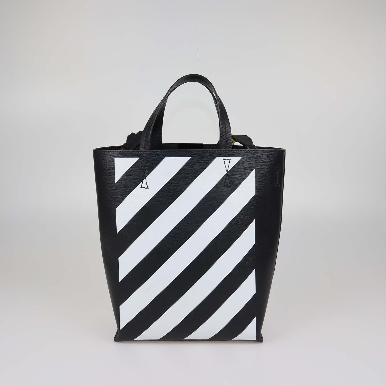 Off-White Black/White Leather Diagonal Striped Tote