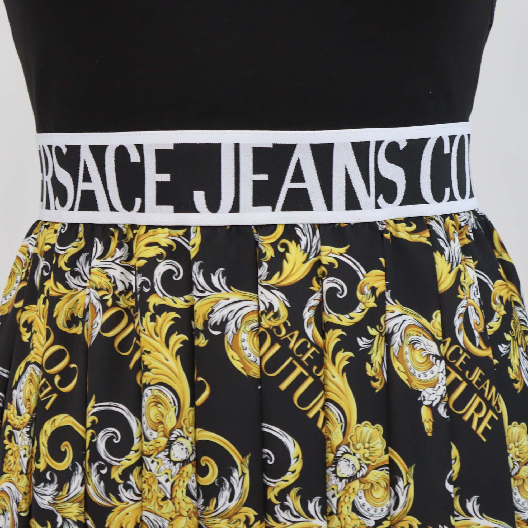 Versace Jeans Couture Black Baroque Print Crepe Panelled Dress