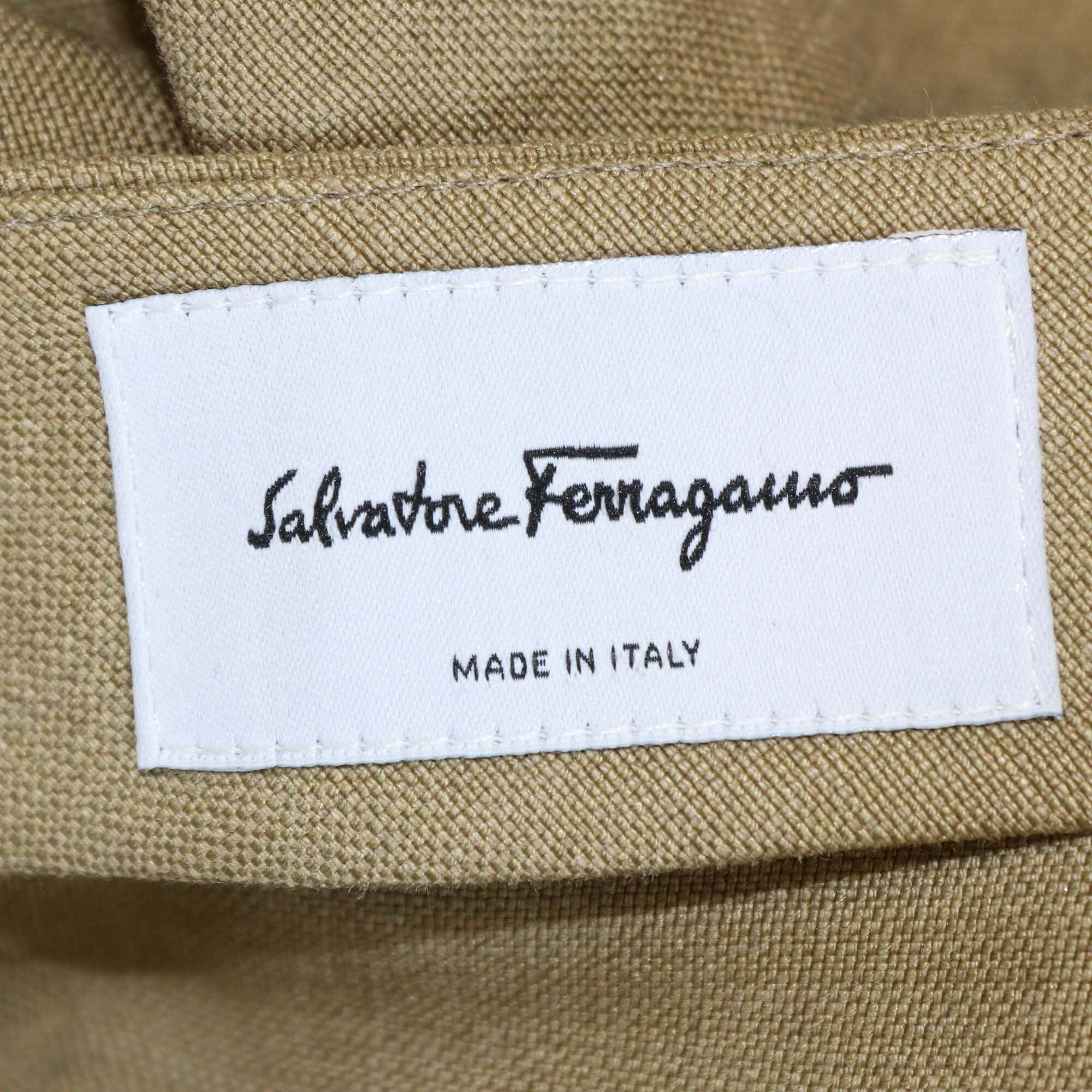 Salvatore Ferragamo Khaki Linen Midi Skirt Womens Salvatore Ferragamo 