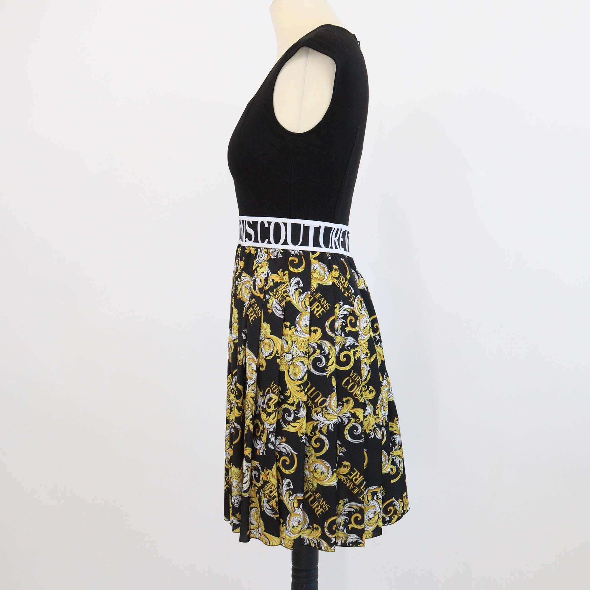 Versace Jeans Couture Black Baroque Print Crepe Panelled Dress