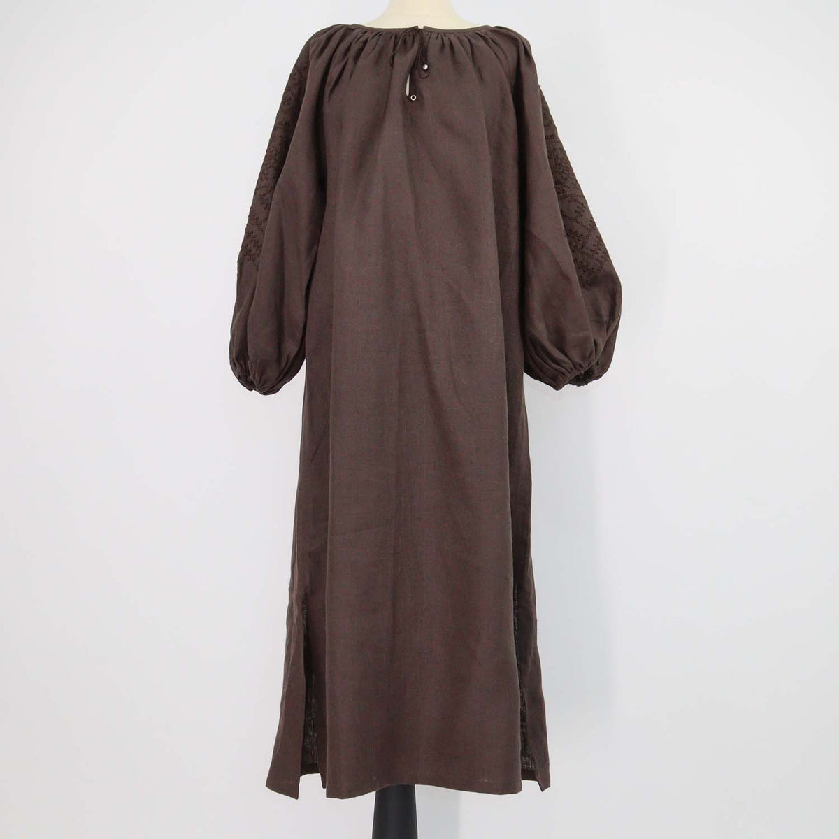 Etnodim Dark Brown Linen Embroidered Velina Dress