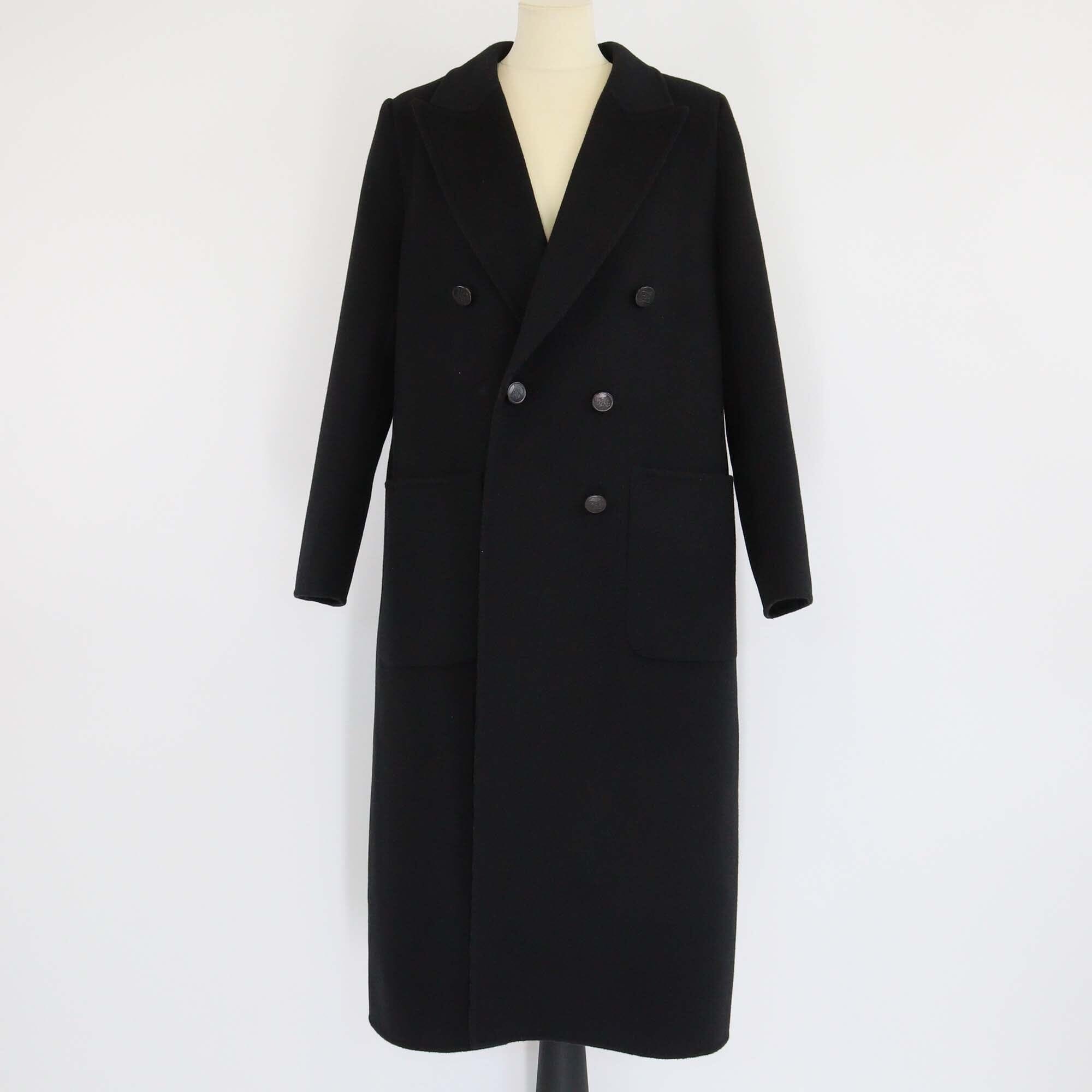 Fendi Black/Grey Wool & Silk Long Coat Womens Fendi 
