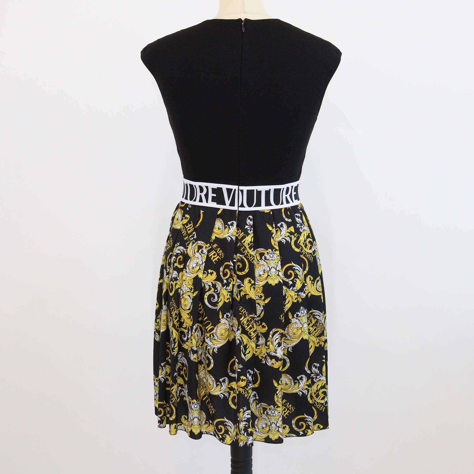 Versace Jeans Couture Black Baroque Print Crepe Panelled Dress