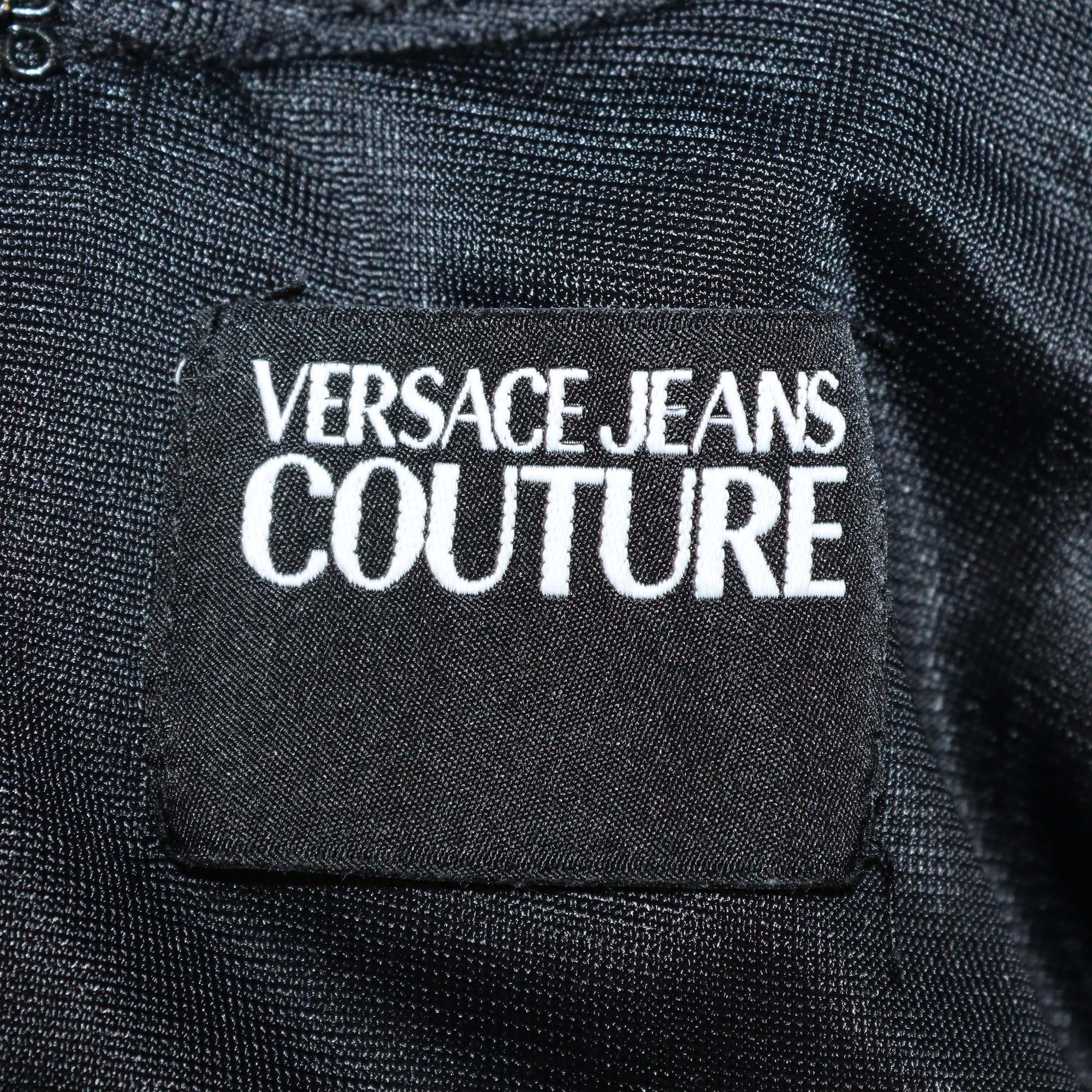 Versace Jeans Couture Black Baroque Print Crepe Panelled Dress