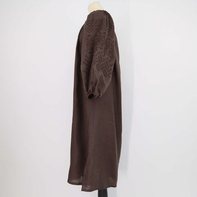 Etnodim Dark Brown Linen Embroidered Velina Dress