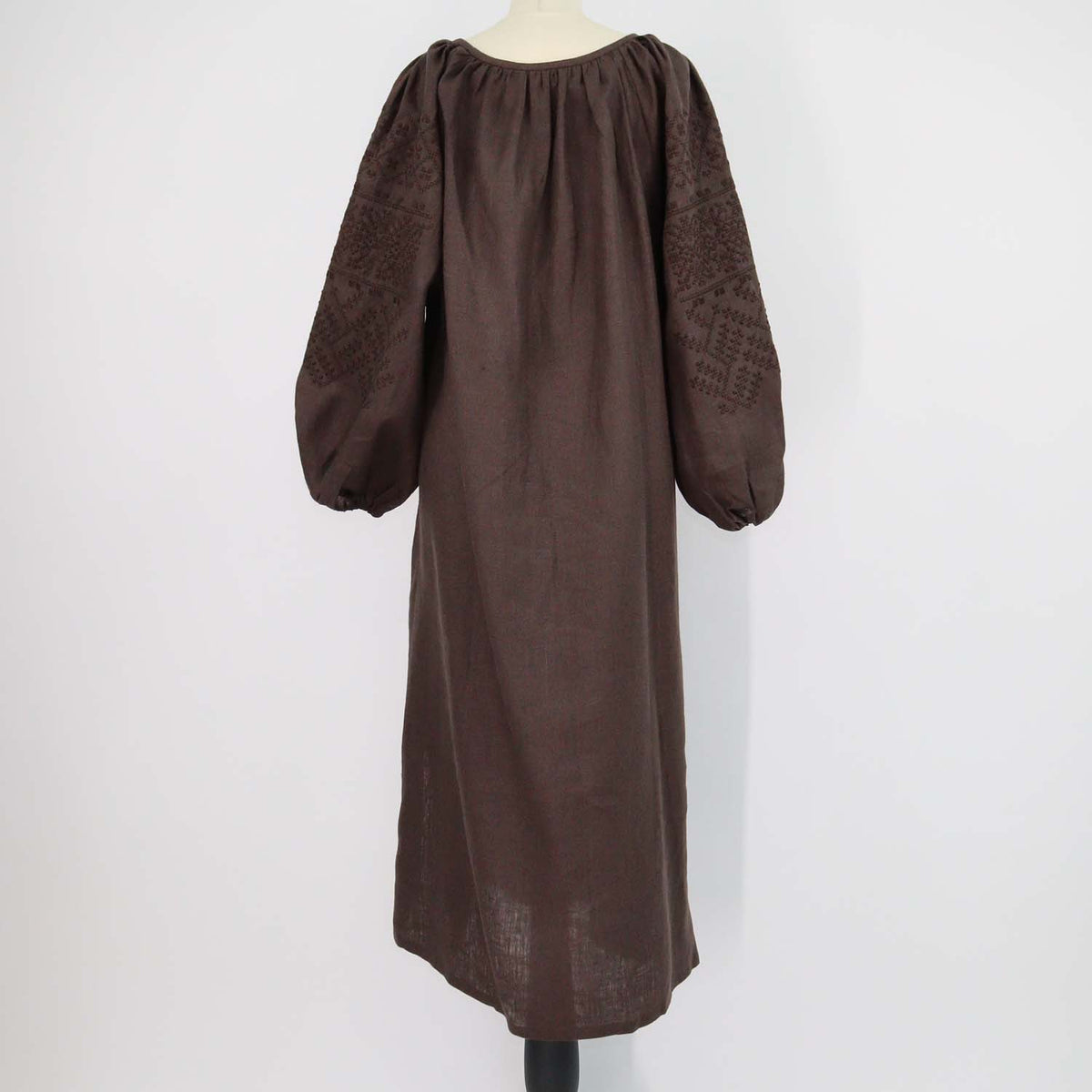 Etnodim Dark Brown Linen Embroidered Velina Dress