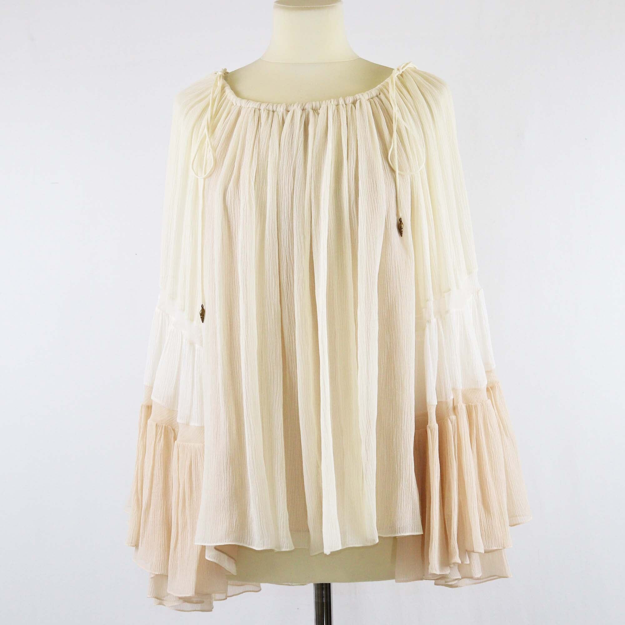 Chloe Beige/Pink Long Sleeve Blouse Womens Chloe 