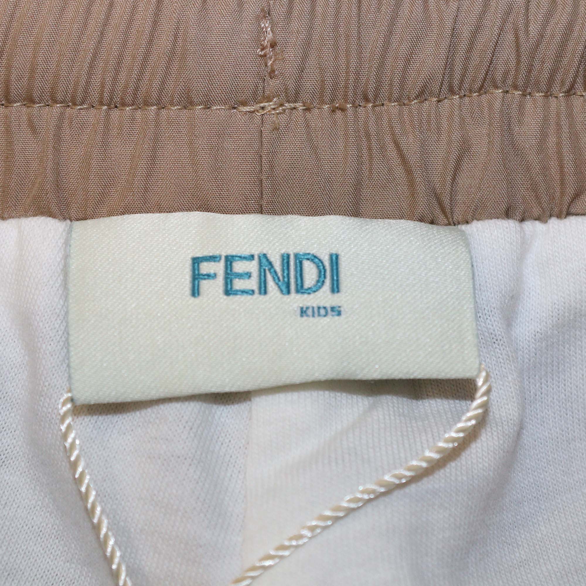 Fendi Kids Beige Blend Cotton Side FF Jogger Pants