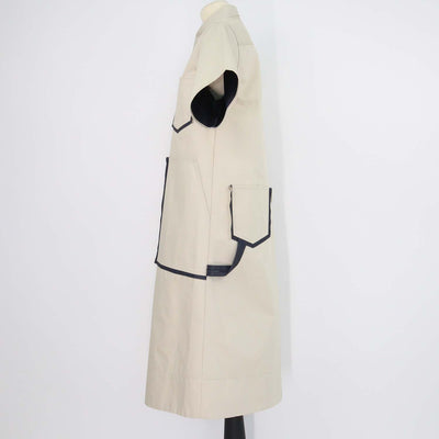 Lee Mathews Beige Cotton Pocket Short Sleeve Long Dress