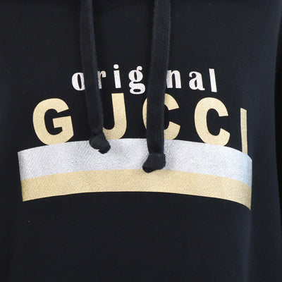 Gucci Black Cotton Logo Print Oversized Hooded Dress