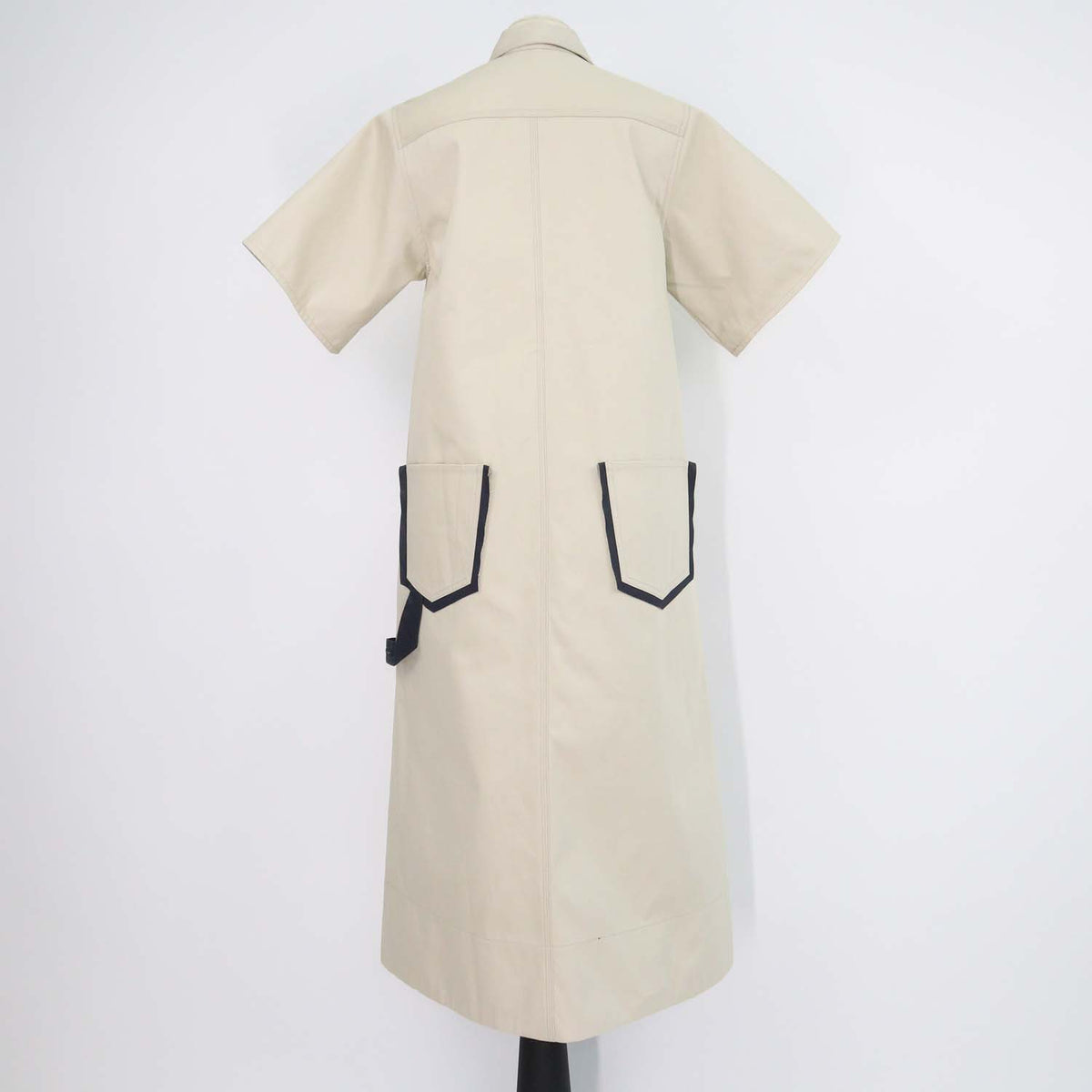 Lee Mathews Beige Cotton Pocket Short Sleeve Long Dress