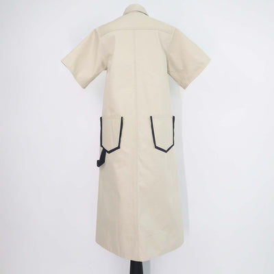 Lee Mathews Beige Cotton Pocket Short Sleeve Long Dress