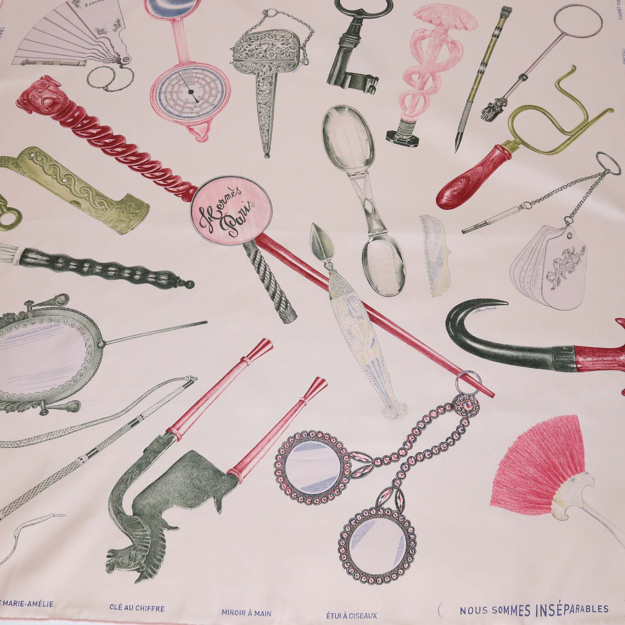 Hermes Rose Thé / Rouge H / Bronze Nous Sommes Inseparables scarf 90