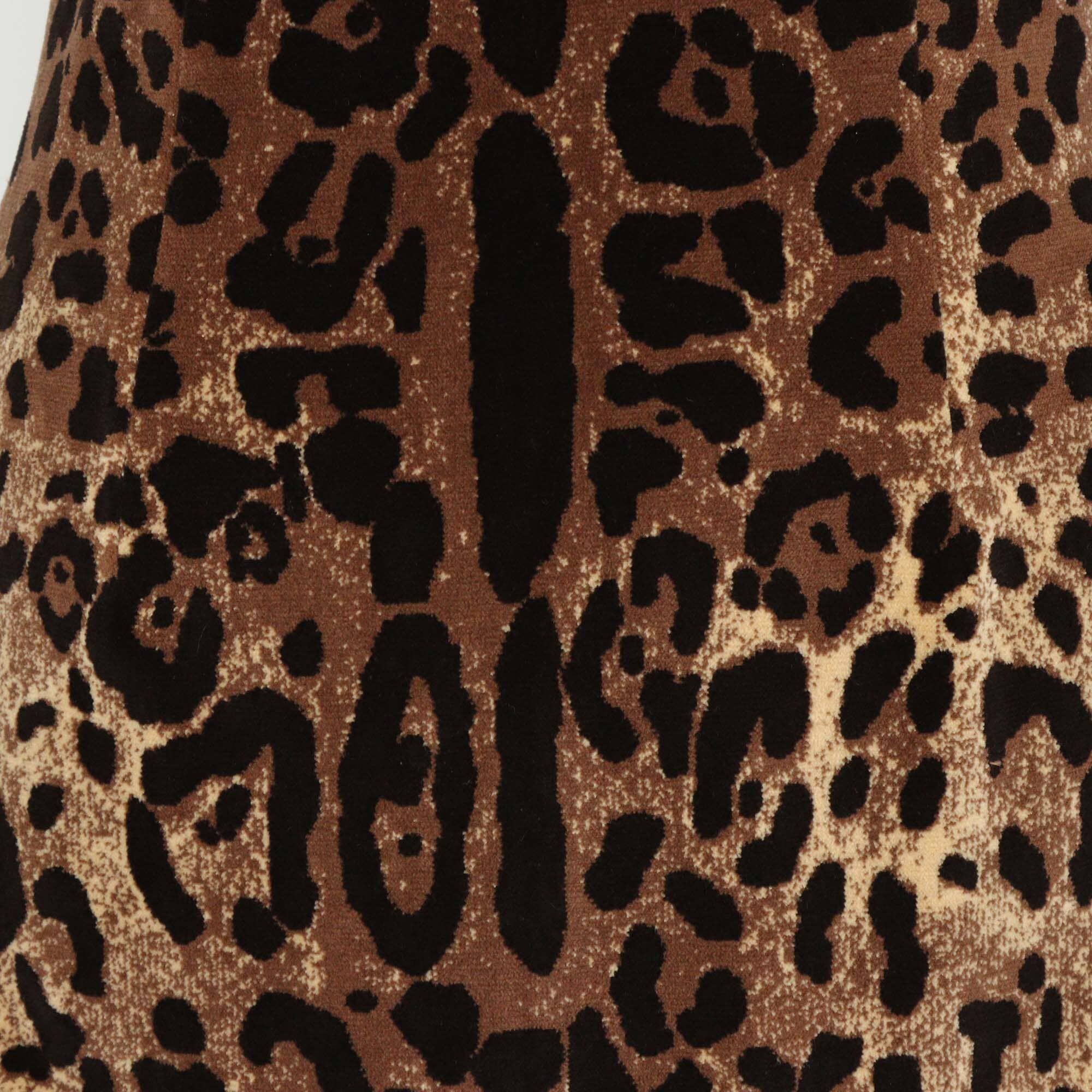 Dolce & Gabbana Brown Leopard Print Blended Cotton Turtleneck Long Sleeve Midi Dress Womens Dolce & Gabbana 