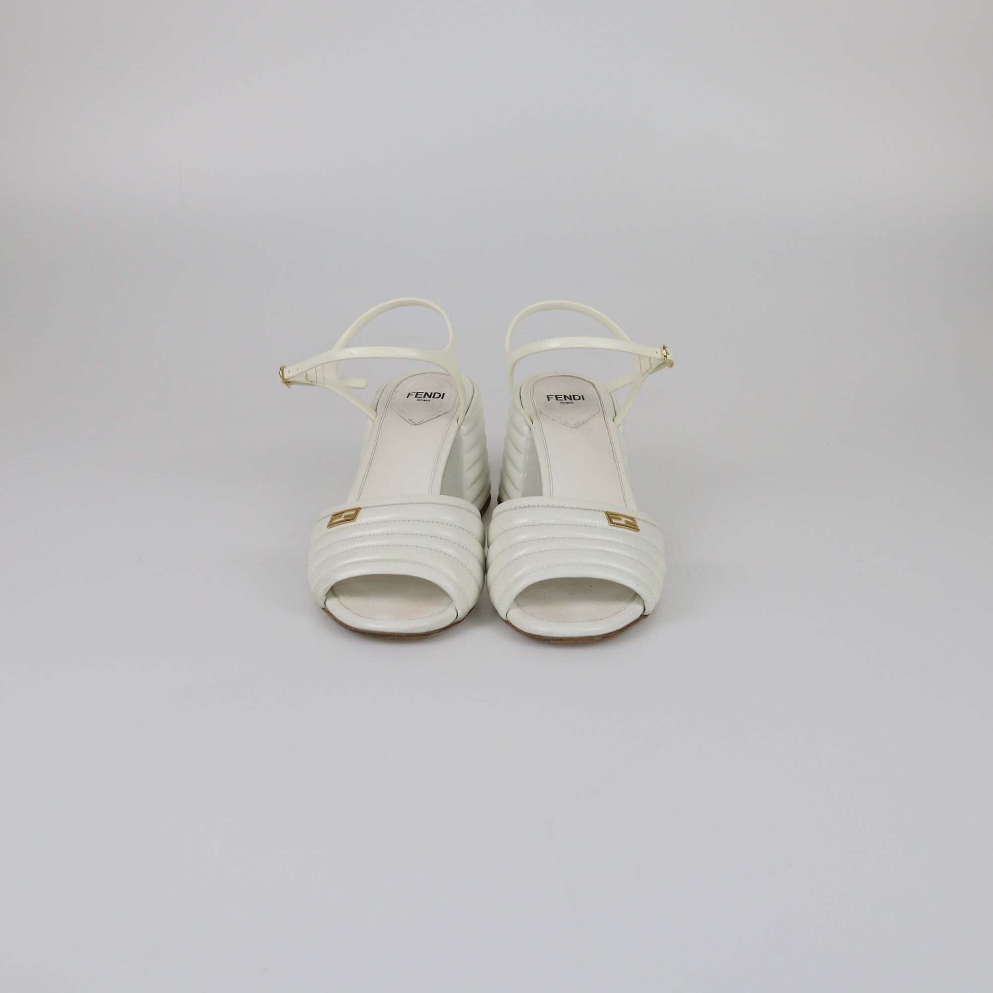 Fendi White Logo Embellished Sandals Womens Fendi 