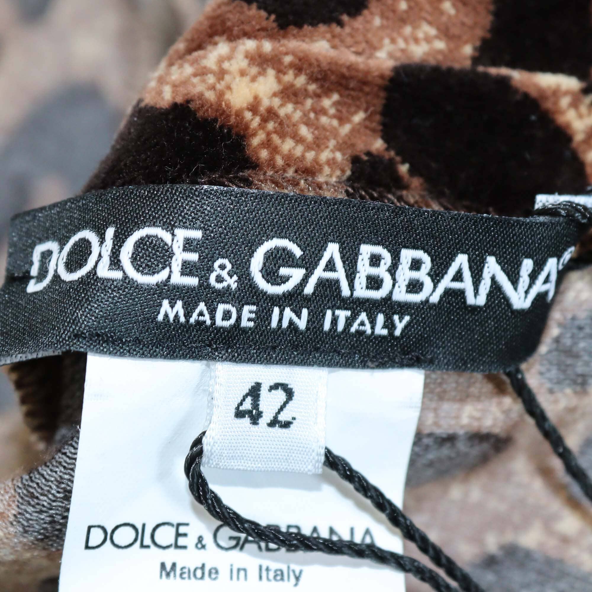 Dolce & Gabbana Brown Leopard Print Blended Cotton Turtleneck Long Sleeve Midi Dress Womens Dolce & Gabbana 