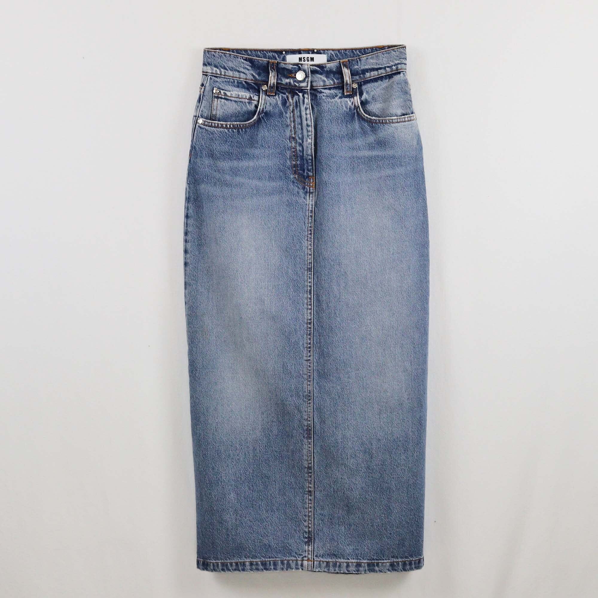 MSGM Light Blue Denim Long Skirt Womens MSGM 