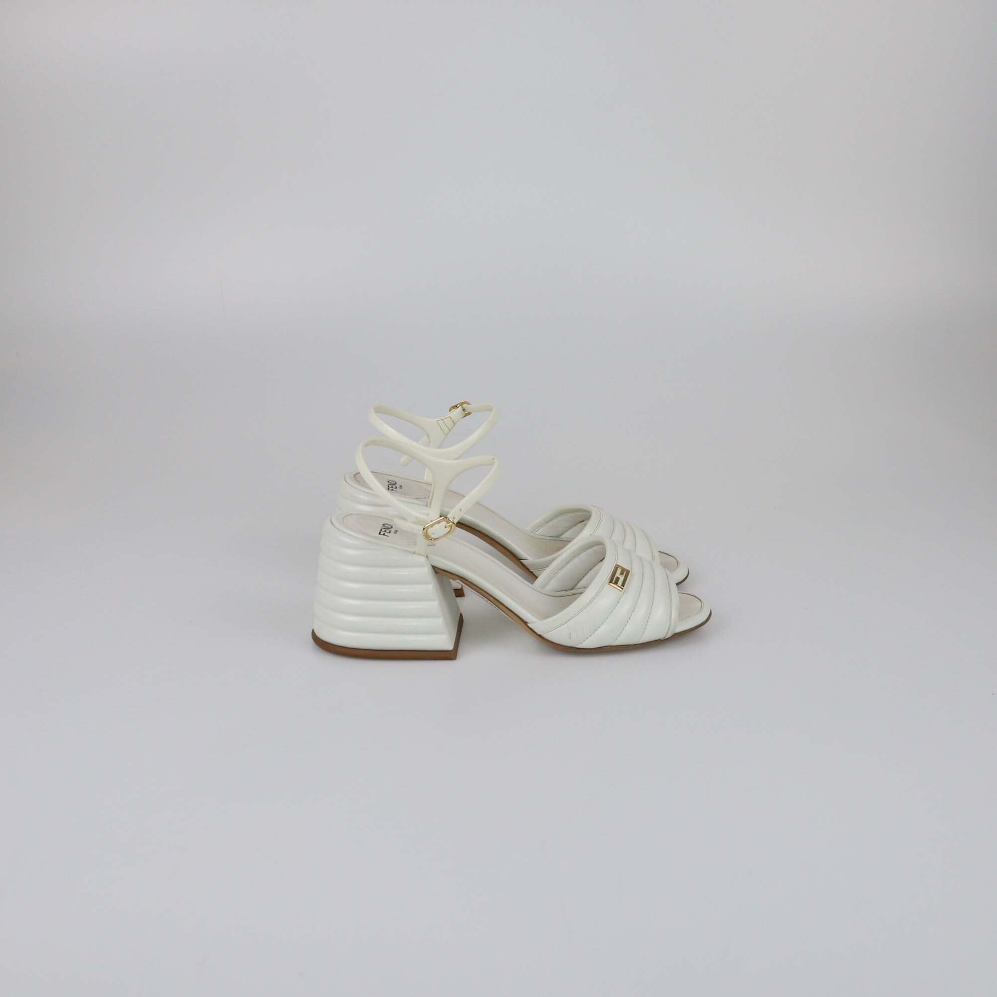 Fendi White Logo Embellished Sandals Womens Fendi 