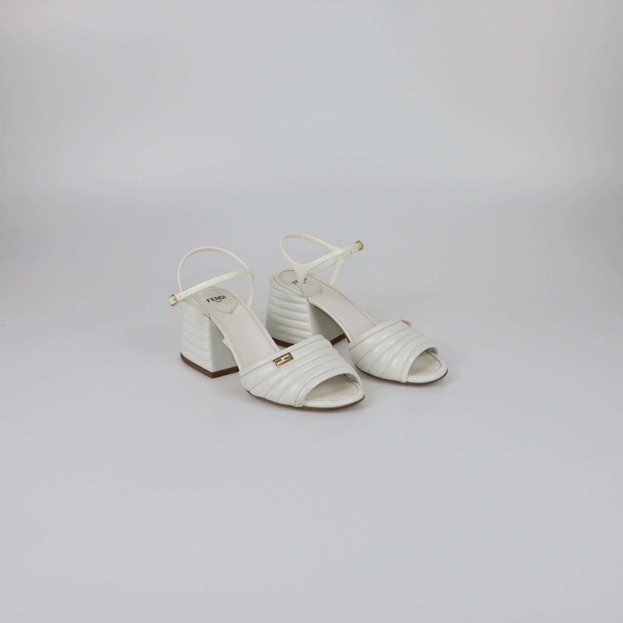 Fendi White Logo Embellished Sandals Womens Fendi 