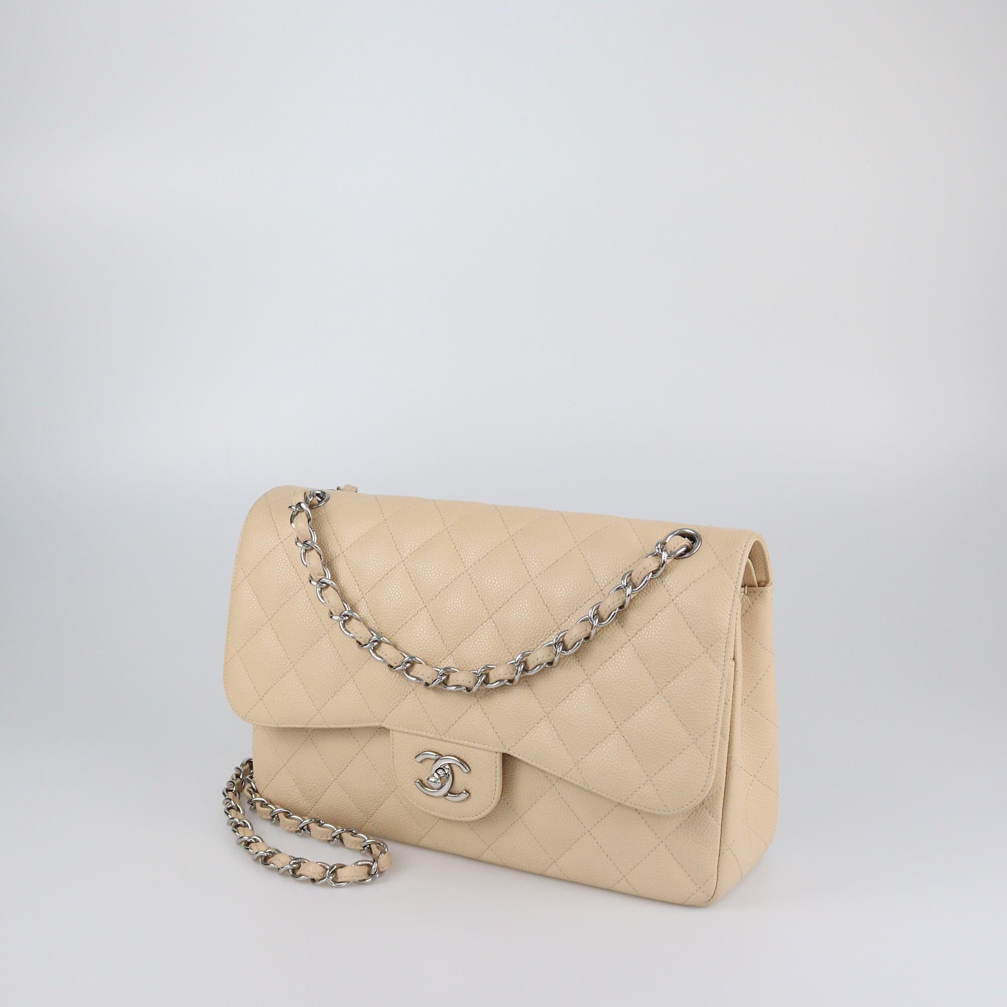 Chanel Beige Quilted Caviar Jumbo Classic Double Flap Bag Womens Chanel 