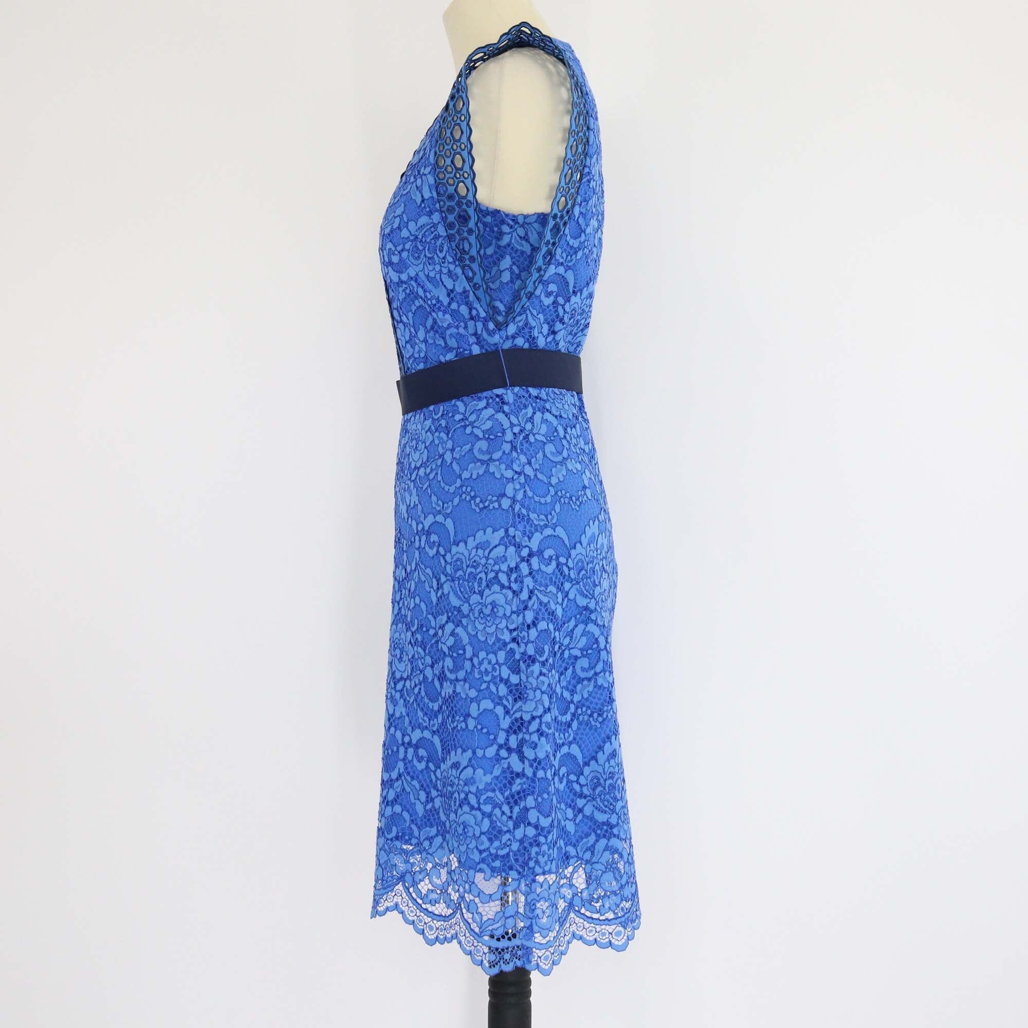 Sandro Blue Eyelet Lace Detail Midi Dress Womens Sandro 