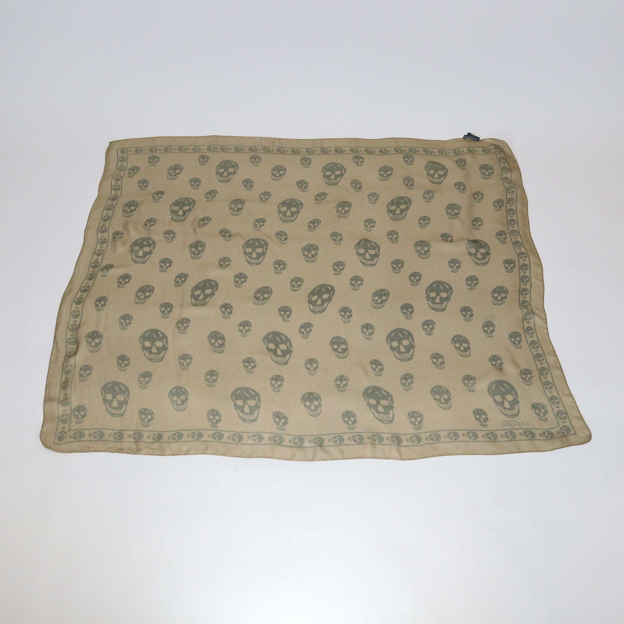 Alexander McQueen Olive Green Silk Skull Print Shawl