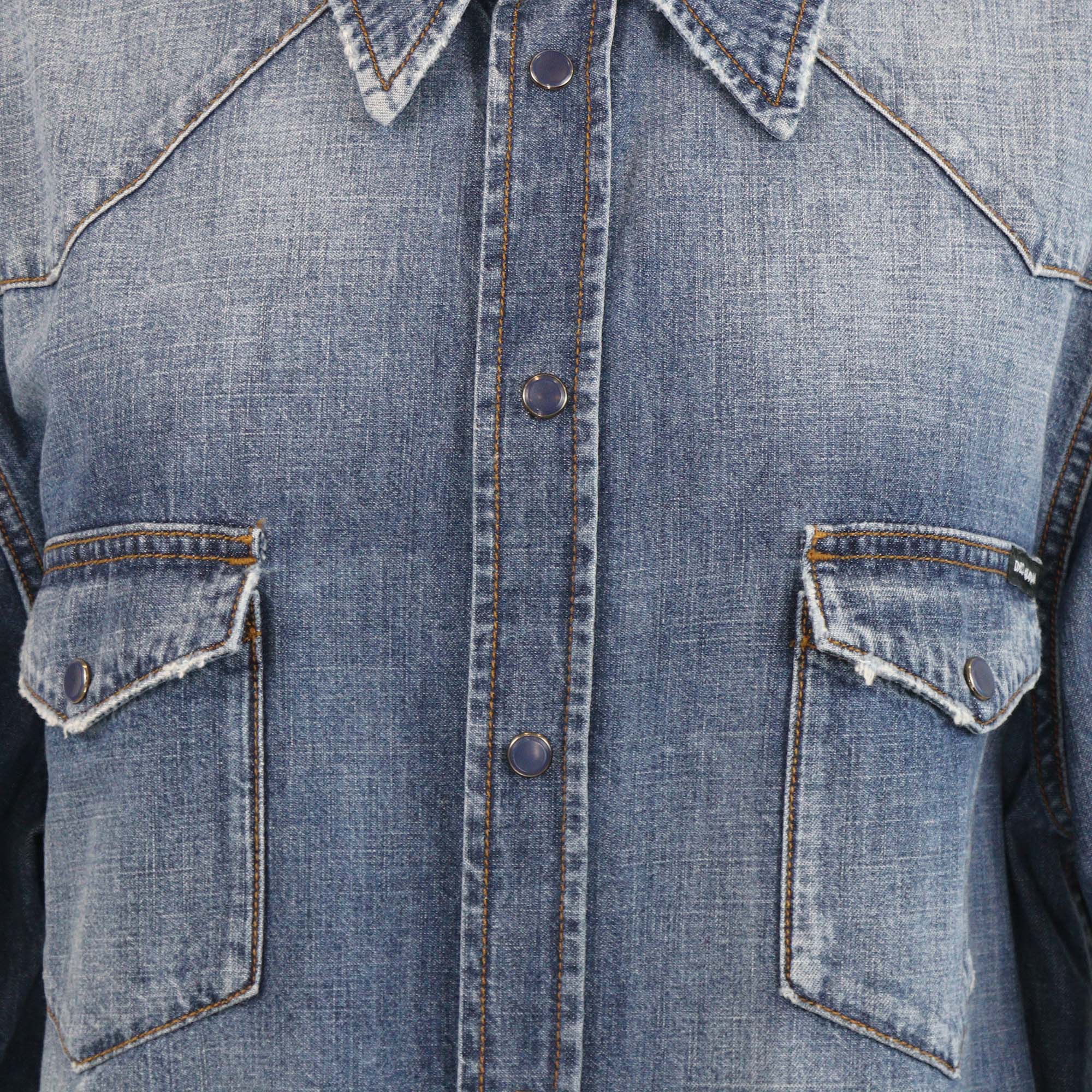 Dolce & Gabbana Blue Washed Denim Double Front Pocket Long Sleeve Shirt