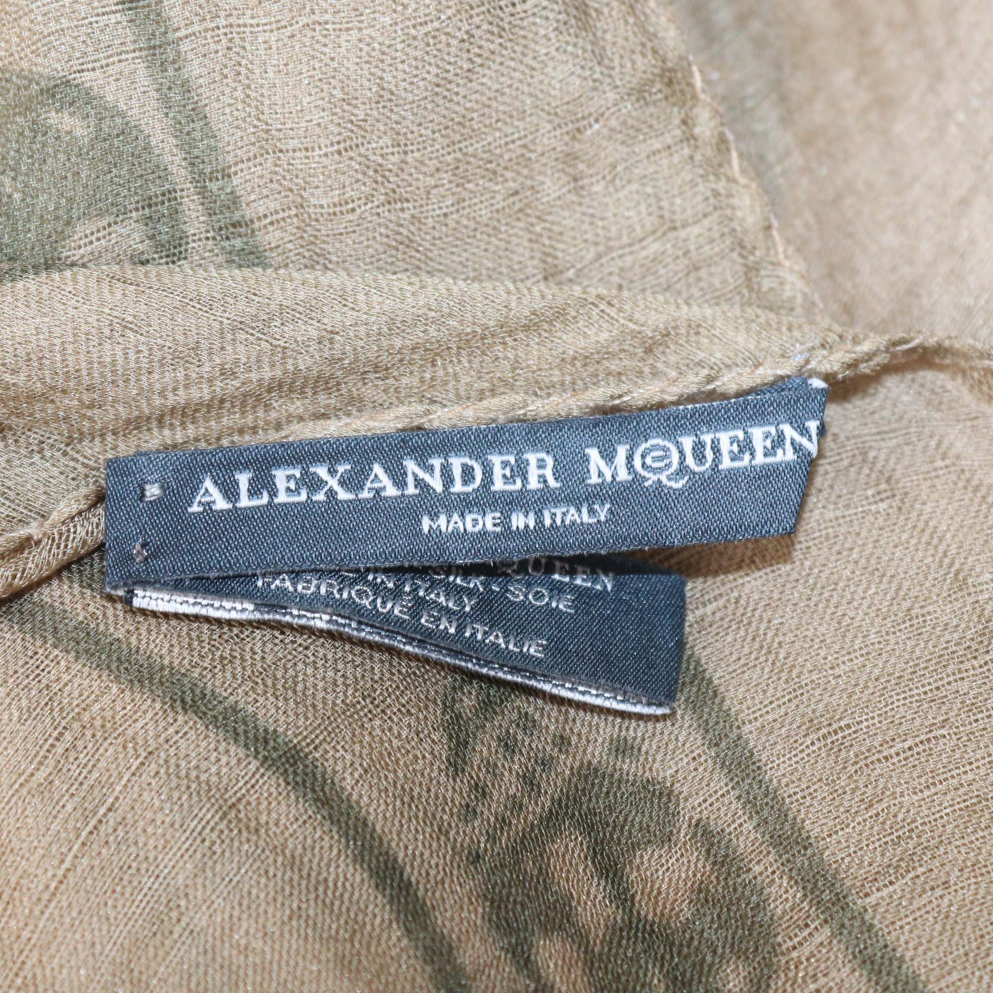 Alexander McQueen Olive Green Silk Skull Print Shawl