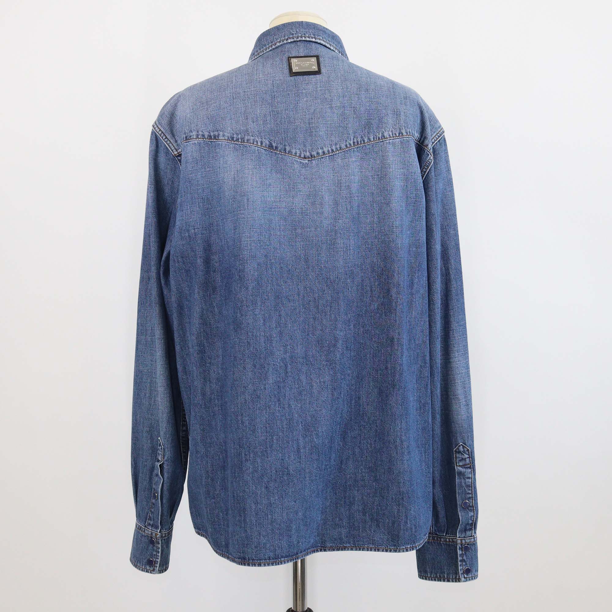 Dolce & Gabbana Blue Washed Denim Double Front Pocket Long Sleeve Shirt