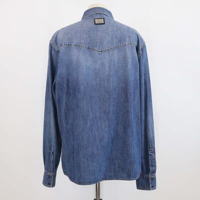 Dolce & Gabbana Blue Washed Denim Double Front Pocket Long Sleeve Shirt