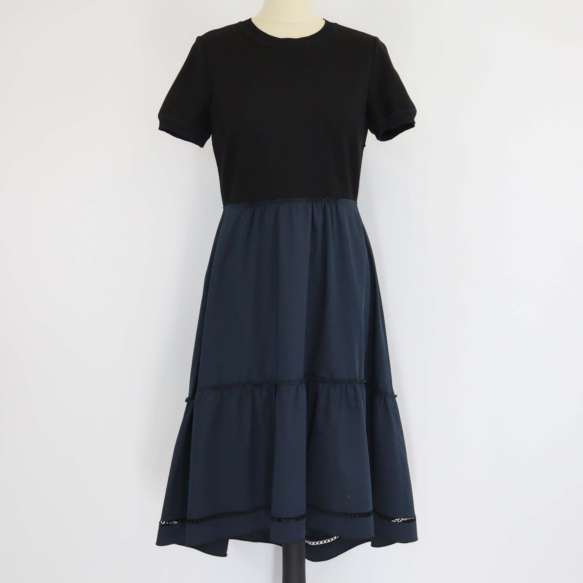 Elie Tahari Black/Navy Blue Blended Cotton Short Sleeve Dress Womens Elie Tahari 