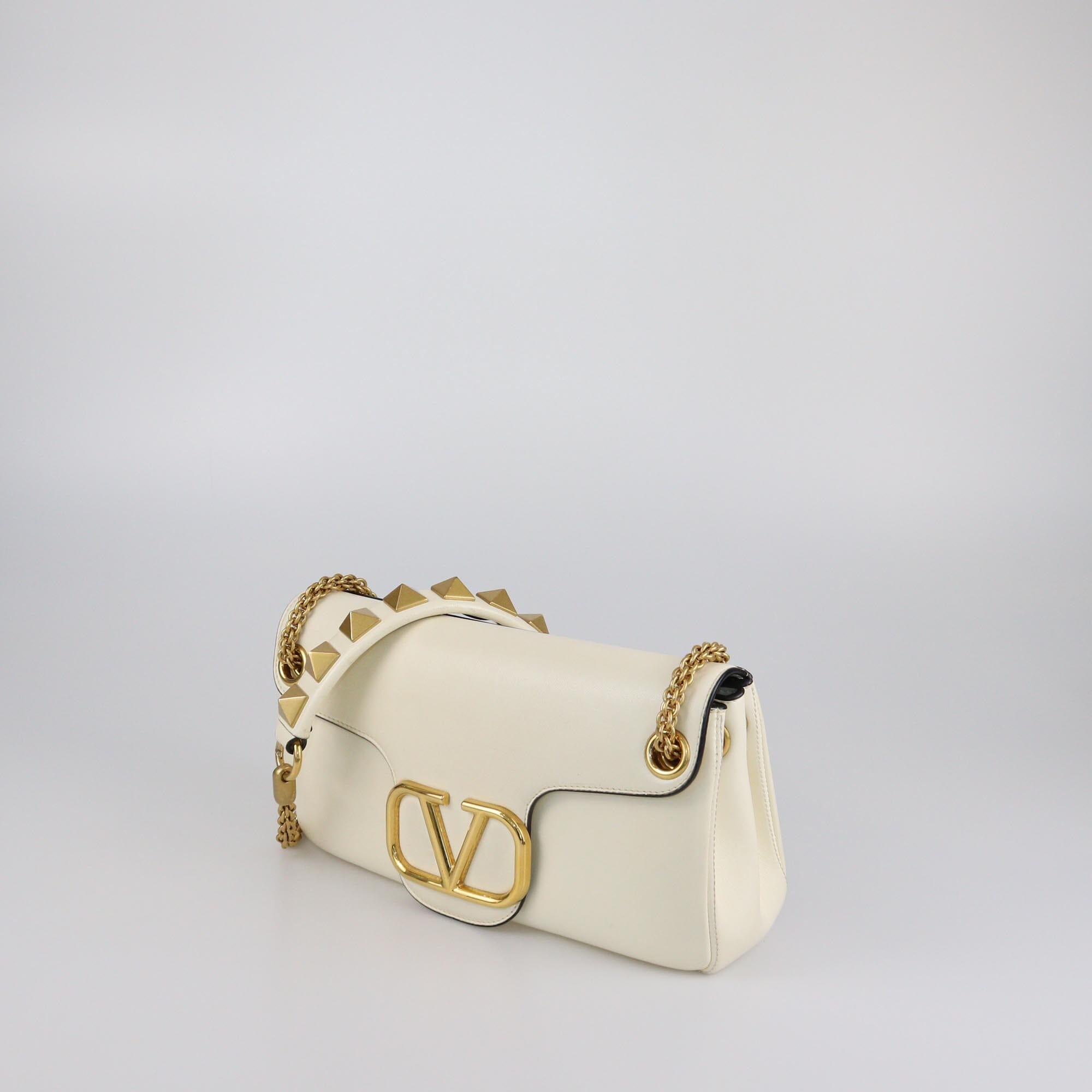 Valentino Off White Stud Sign VLogo Shoulder Bag Womens Valentino 