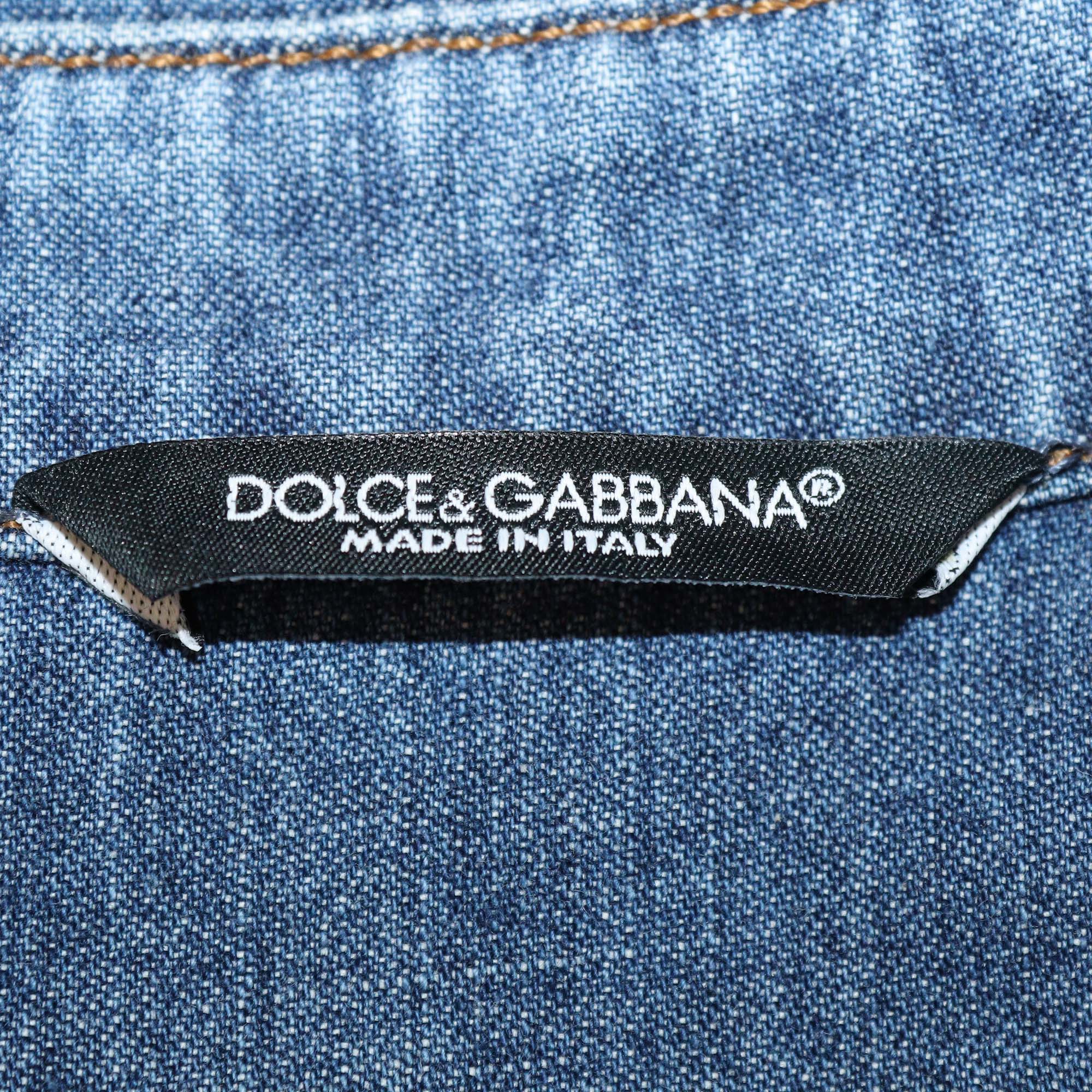 Dolce & Gabbana Blue Washed Denim Double Front Pocket Long Sleeve Shirt