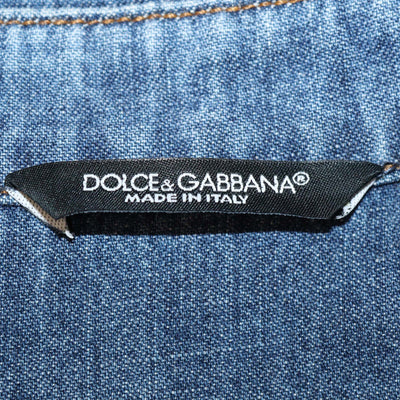 Dolce & Gabbana Blue Washed Denim Double Front Pocket Long Sleeve Shirt