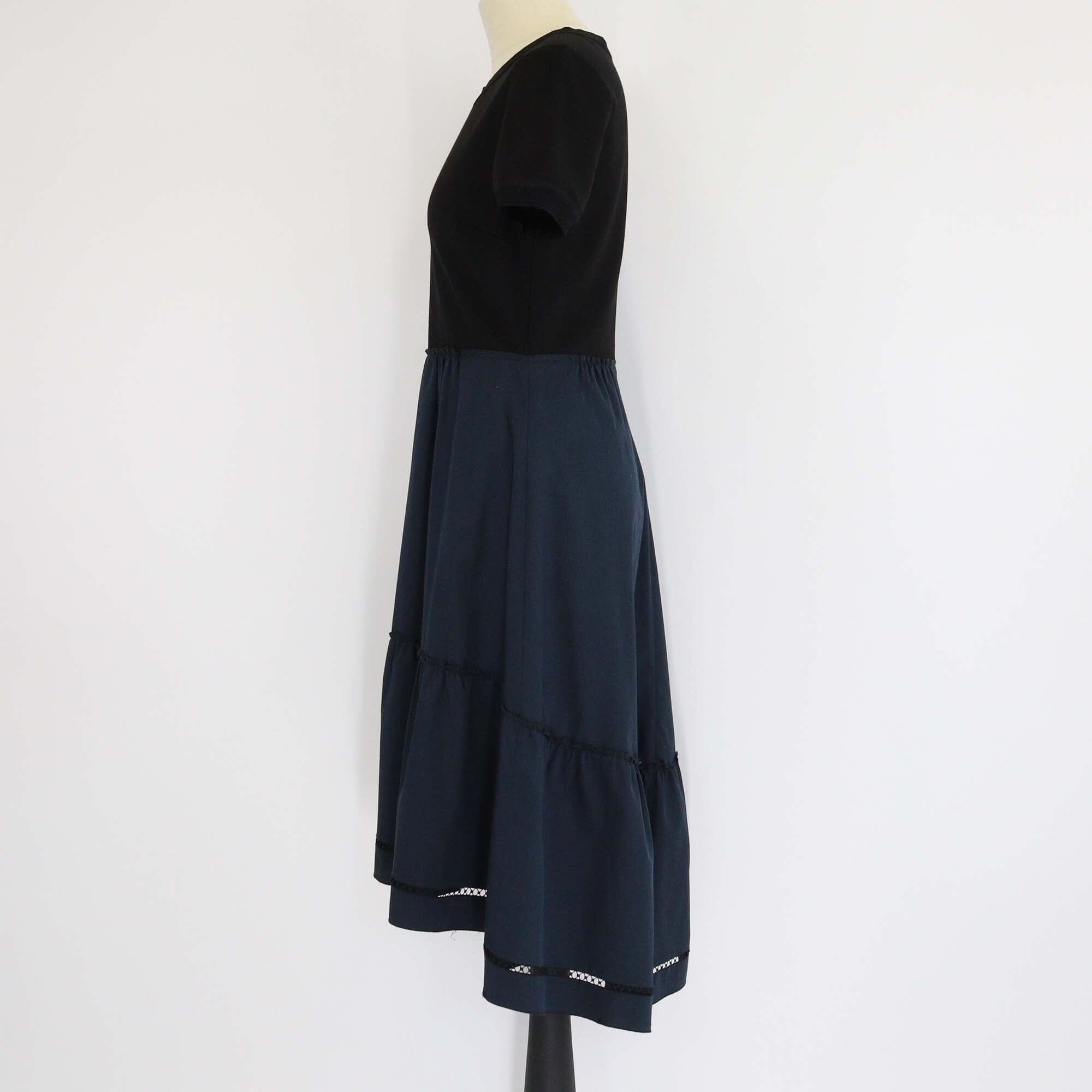 Elie Tahari Black/Navy Blue Blended Cotton Short Sleeve Dress Womens Elie Tahari 
