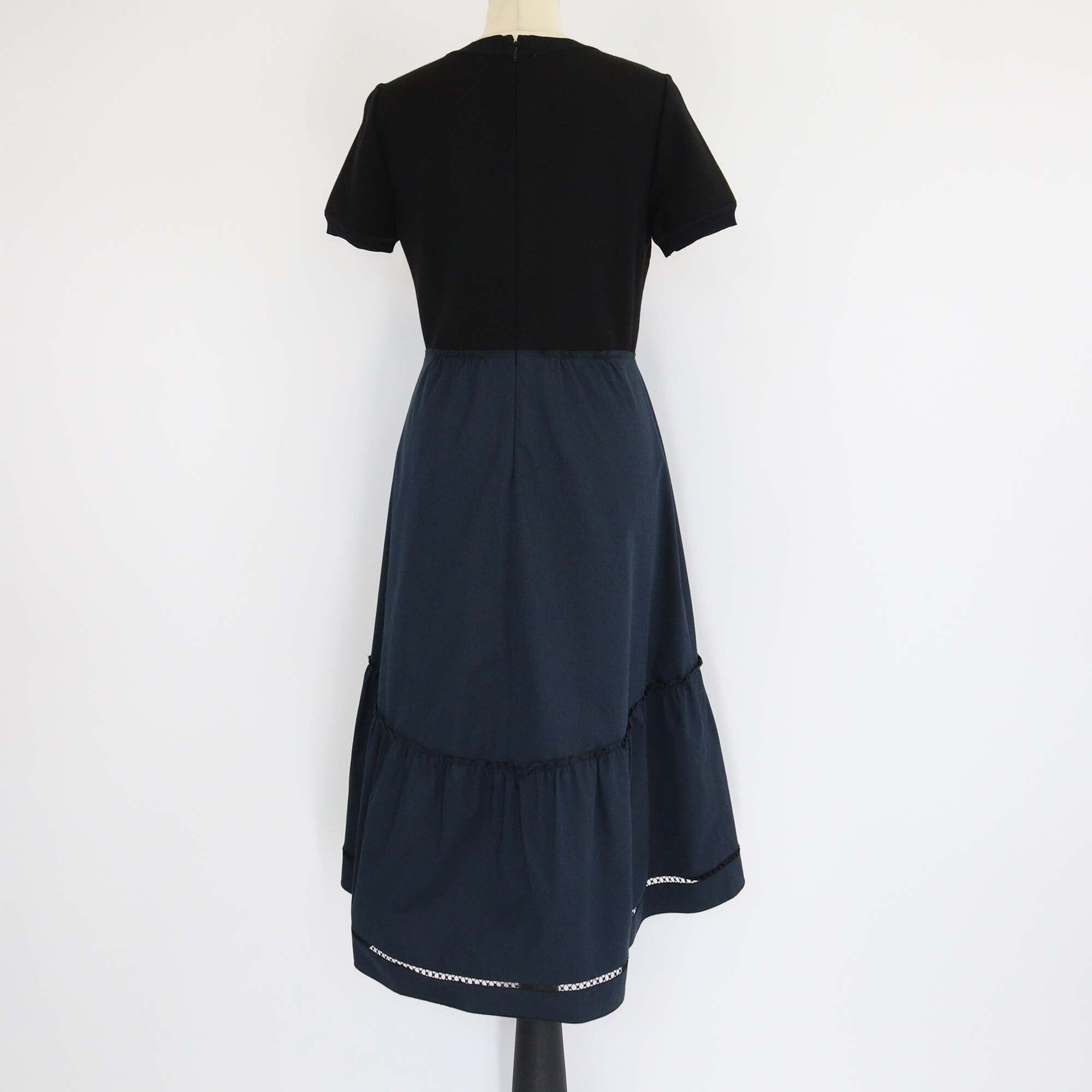 Elie Tahari Black/Navy Blue Blended Cotton Short Sleeve Dress Womens Elie Tahari 