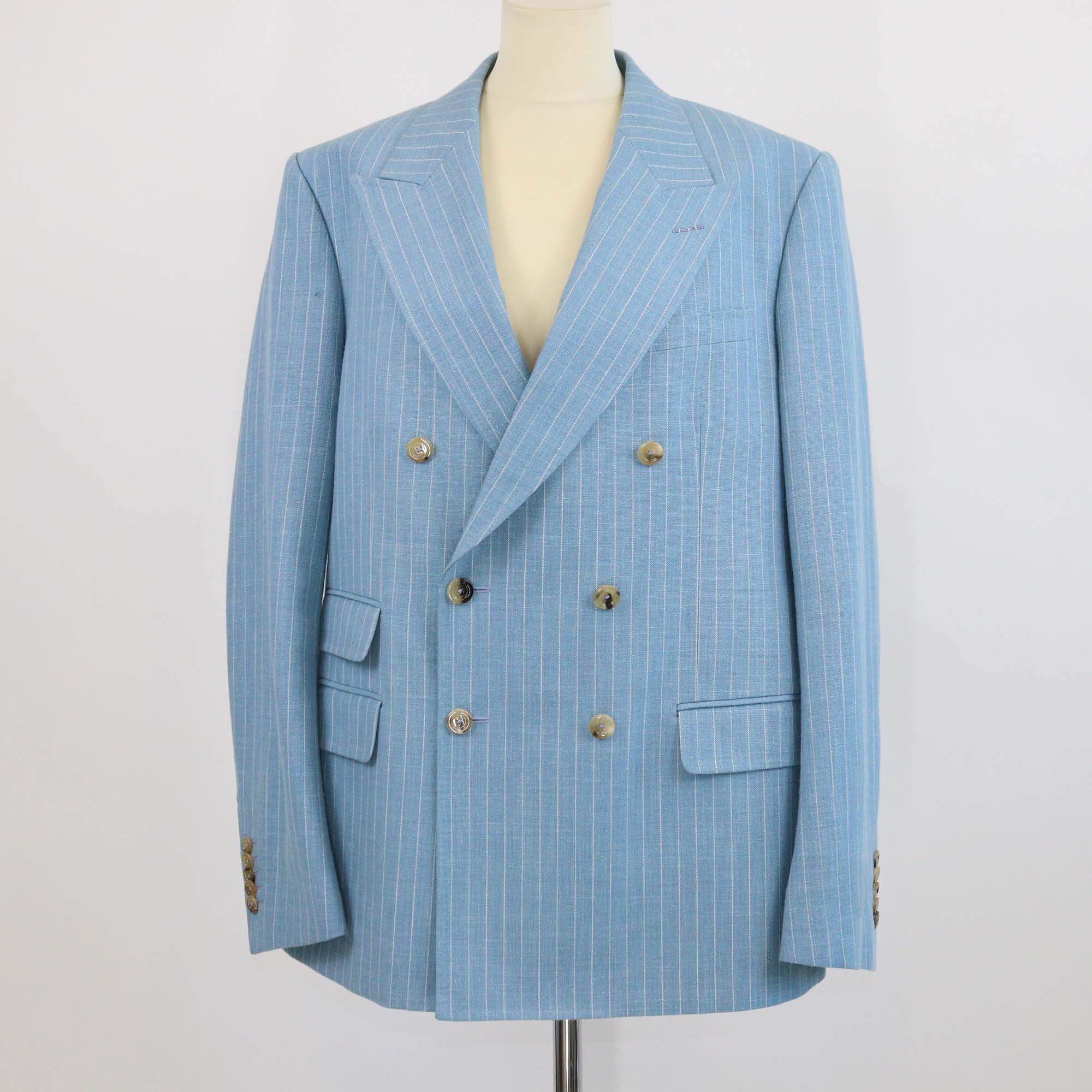 Gucci Light Blue Blend Wool Pinstripes Double Breasted Blazer