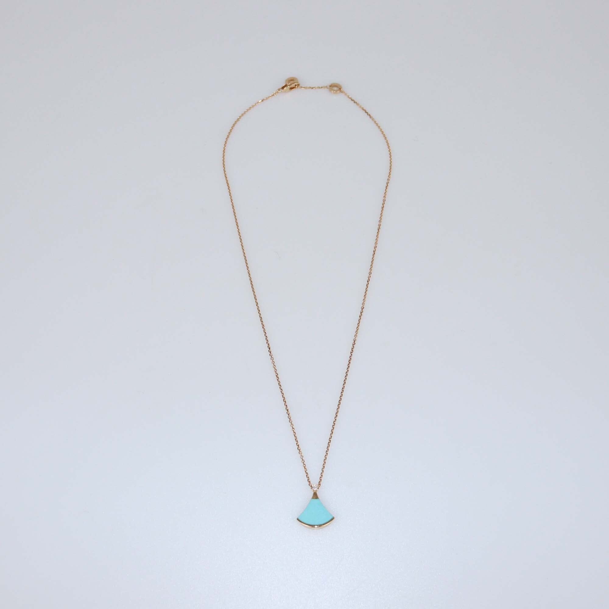 Bvlgari Divas' Dream Turquoise Diamond 18k Rose Gold Necklace Womens Bvlgari 