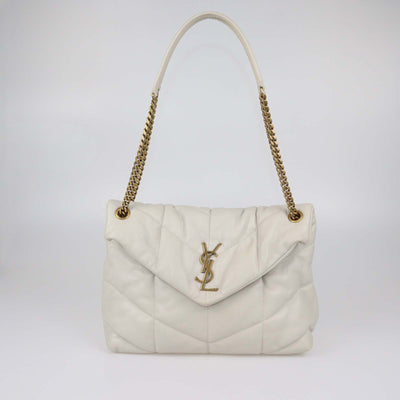 Saint Laurent Beige Matelasse Leather Medium Puffer Loulou Shoulder Bag