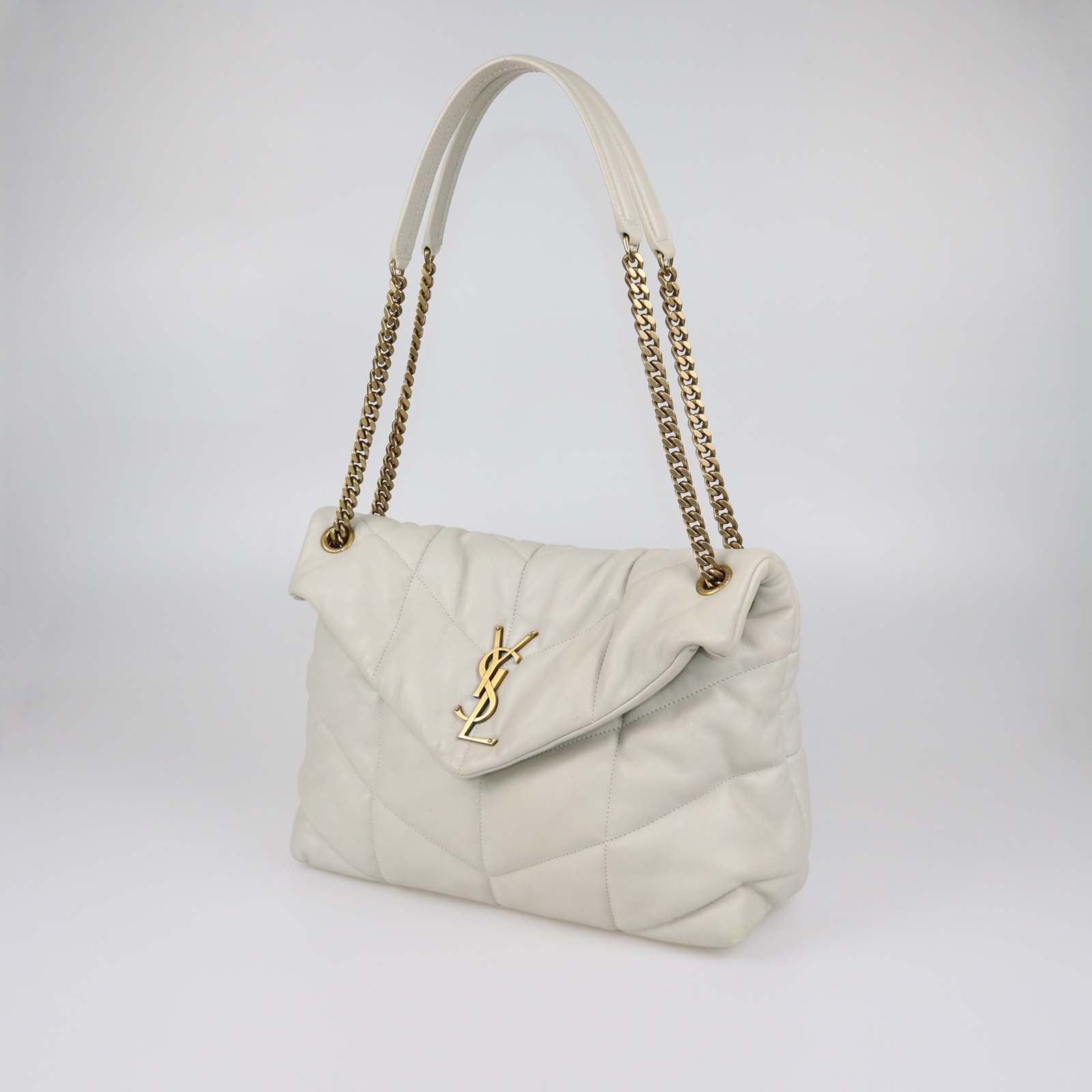 Saint Laurent Beige Matelasse Leather Medium Puffer Loulou Shoulder Bag