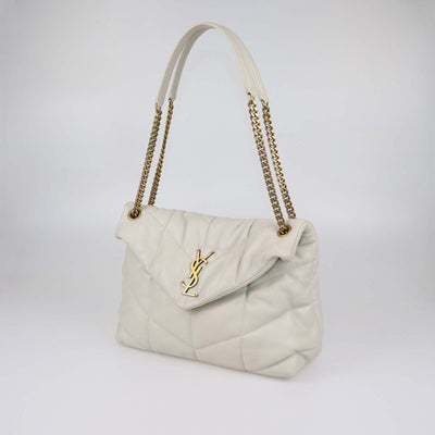 Saint Laurent Beige Matelasse Leather Medium Puffer Loulou Shoulder Bag