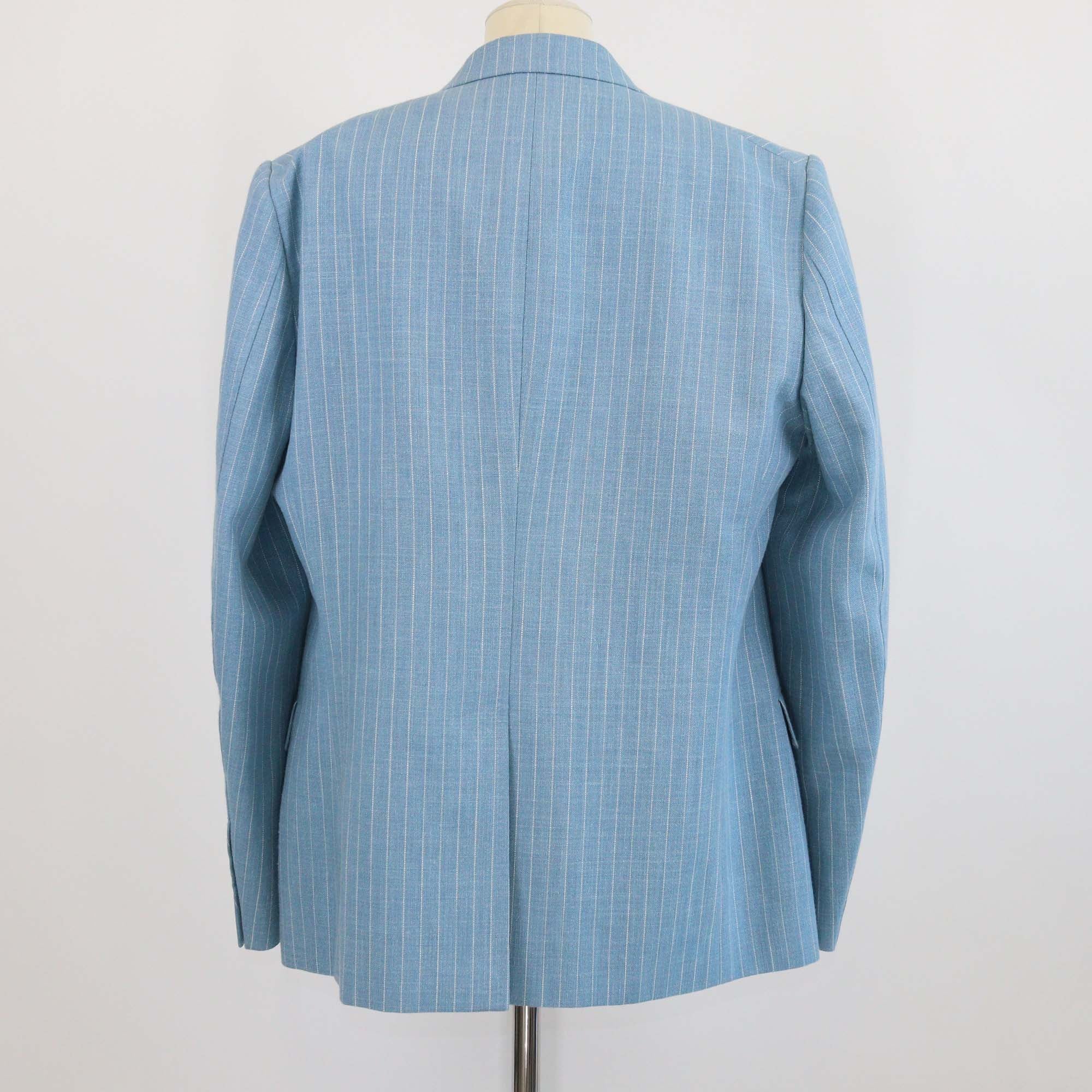Gucci Light Blue Blend Wool Pinstripes Double Breasted Blazer