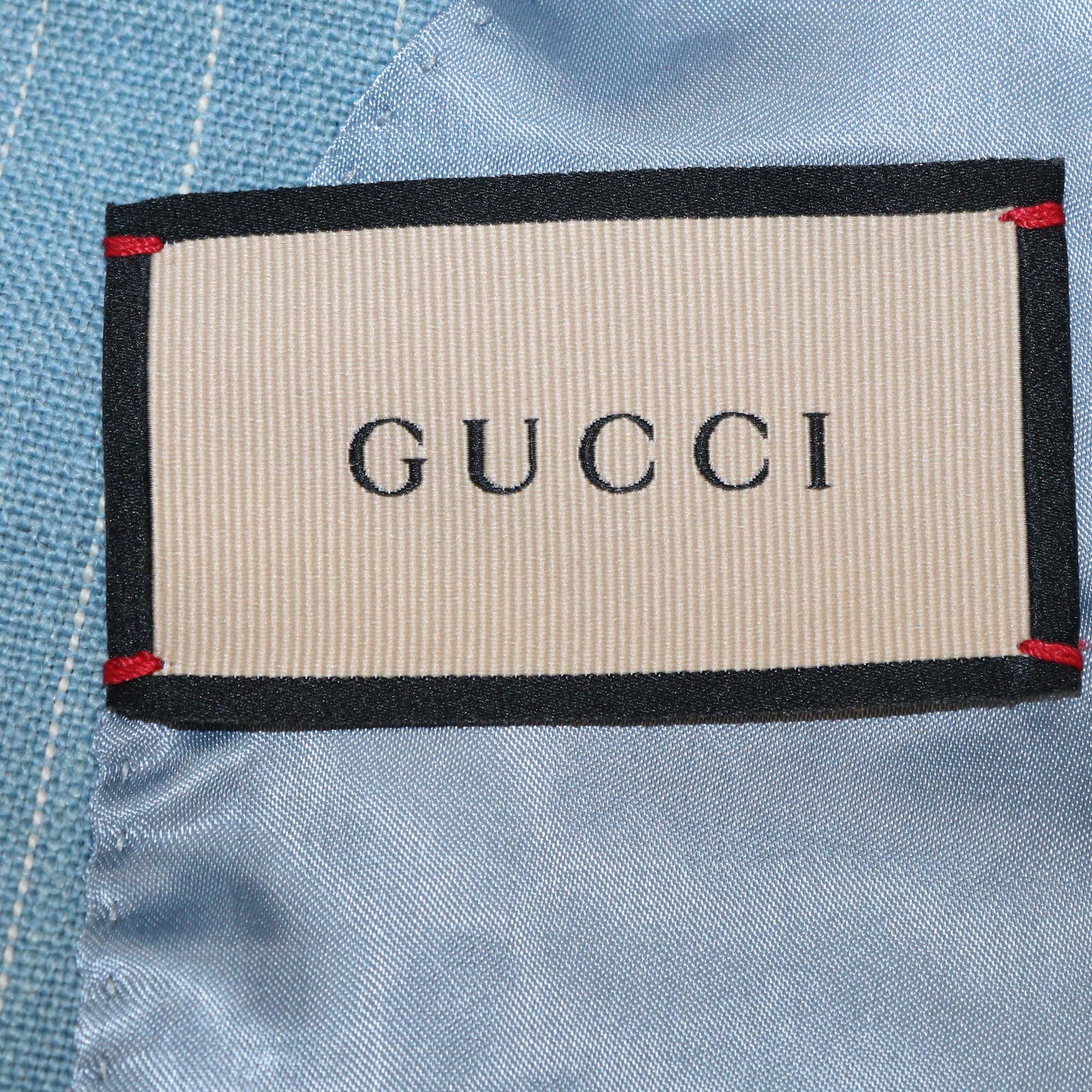 Gucci Light Blue Blend Wool Pinstripes Double Breasted Blazer