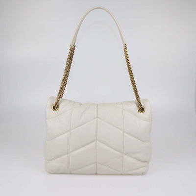 Saint Laurent Beige Matelasse Leather Medium Puffer Loulou Shoulder Bag