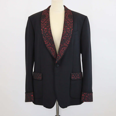 Dolce & Gabbana Black/Red Blend Wool Paisley Embroidered Tuxedo