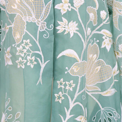 Biyan Green Mesh Floral Embroidered Maxi Dress