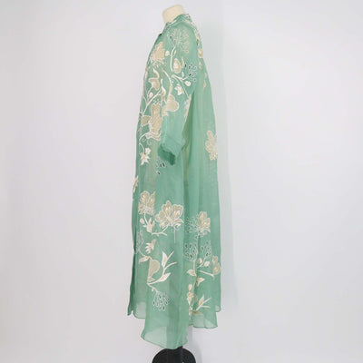 Biyan Green Mesh Floral Embroidered Maxi Dress