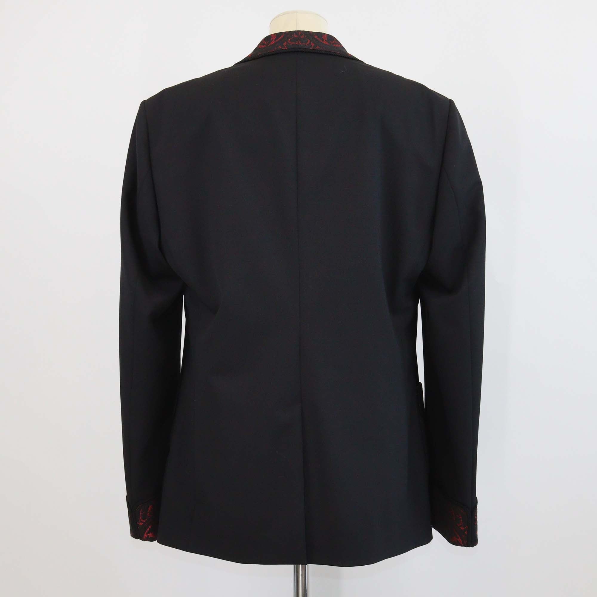 Dolce & Gabbana Black/Red Blend Wool Paisley Embroidered Tuxedo