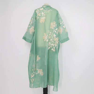 Biyan Green Mesh Floral Embroidered Maxi Dress