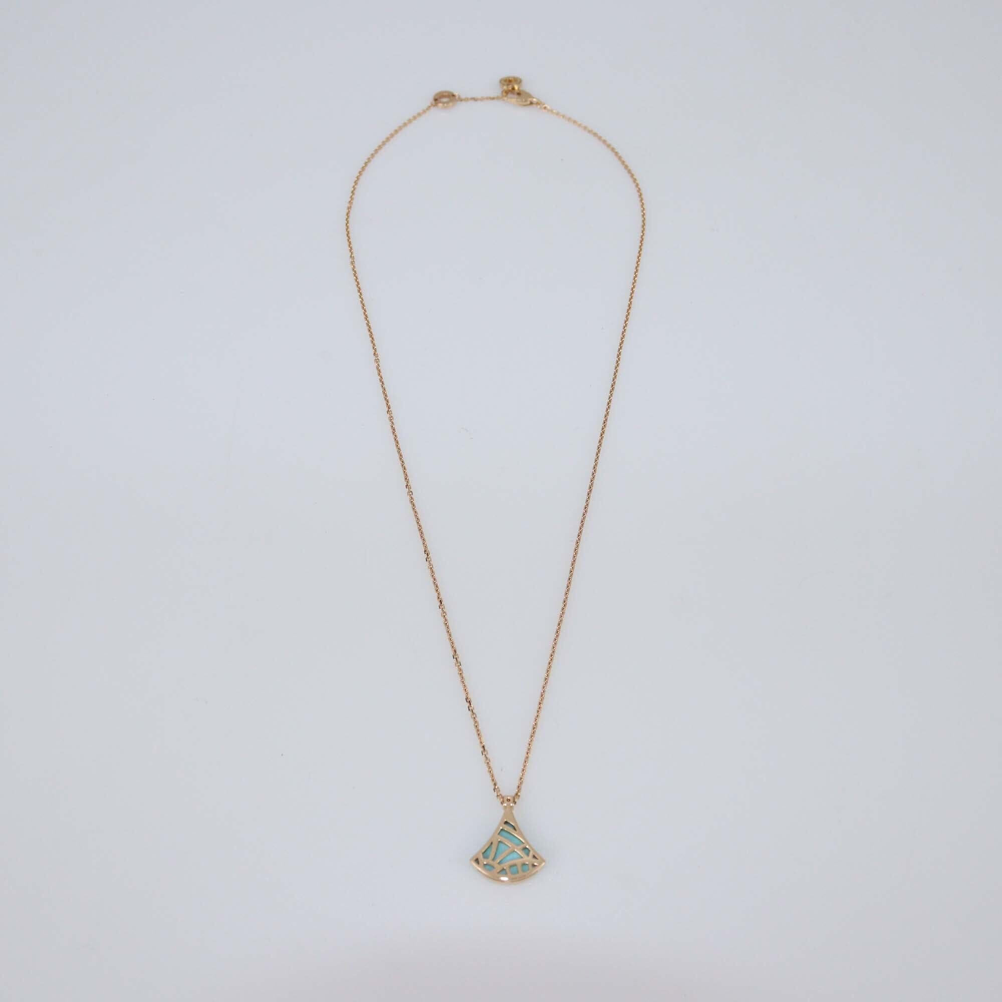 Bvlgari Divas' Dream Turquoise Diamond 18k Rose Gold Necklace Womens Bvlgari 